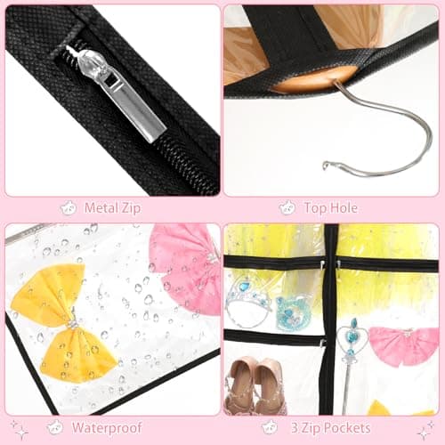 4 Pack Clear Dance Garment Bags 40" Dance Costume Bags with 3 Pockets,Black — view 6