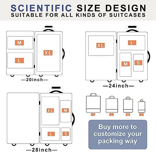 Prezon Compression Packing Cubes, Luggage Organiser Set, Extensible Suitcase Organiser, Packing Organisers for Suitcases, Packing Cubes for Travel or Home Storage — view 5