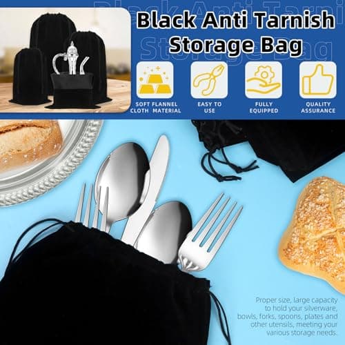 Glarks 4pcs 11.8 x 15.7in Black Anti Tarnish Storage Bags s Large Jewellery Pouches Silver Storage Bags Fabric Cloth Pouche for Jewelry Silverware Protection Flatware Candy Wedding Favor — view 3