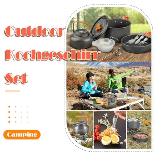 10 Pieces Camping Cookware Set, Outdoor Crockery Set, Cooking Pot Set, Outdoor Cookware Set for 2-4 People, Camping Frying Pan and Teapots for Outdoor Hiking Picnic BBQ — view 2