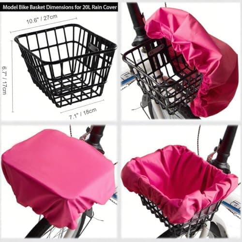 VAOLOAV Rain Cover for Bicycle Basket Rain Cover Bicycle Bag Luggage Rack 5L - 20L Waterproof Pink — view 4