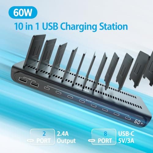 Unitek 60W 10 Port USB Charging Station for Multiple Devices & LED Display — view 2