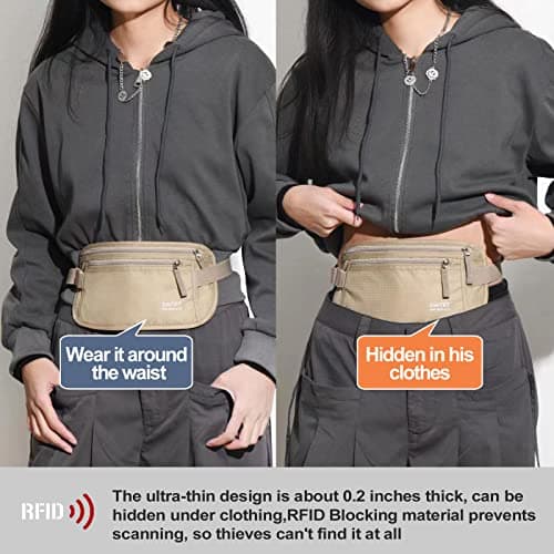 DAITET Money Belt - Passport Holder Secure Hidden Travel Wallet with RFID Blocking, Undercover Fanny Pack (Beige) — view 2