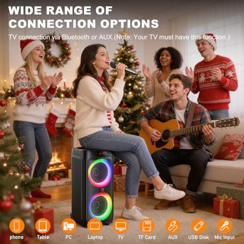 JYX Karaoke Machine with 2 Wireless Microphones, 500W Big Bluetooth Speaker — view 6