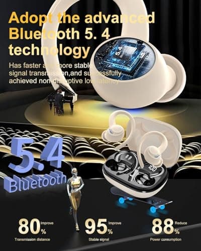 Sports Wireless Earbuds with EarHooks HiFi Stereo Sound with ENC Mic, Beige — view 3