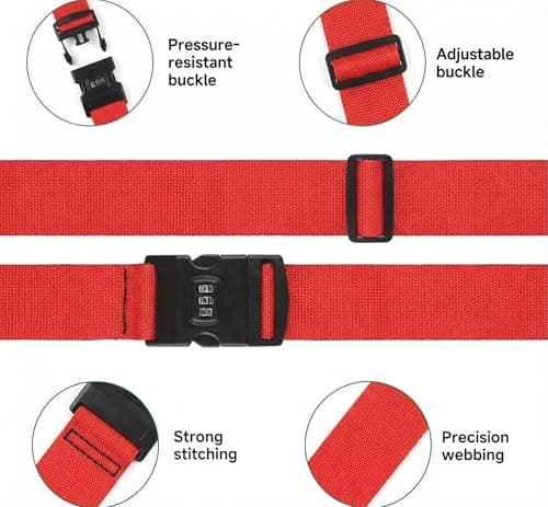 StoneMaxi Adjustable Luggage Straps With Locks 3 Digit Combination Lock Multi-Colour Travel Suitcase Straps Security Password Lock Travel Accessories Suitcase Belt (Red) — view 3