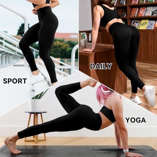 SINOPHANT Women's High Waist Leggings, 3 Packs, Black, LXL — view 5