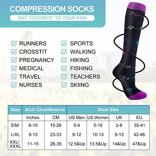 Pnosnesy Compression Socks, (2/4/6/7 Pairs) for Men & Women 15-20 mmHg is Best for Athletics, Running, Flight Travel, Support — view 3