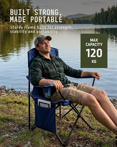 Voyager Folding Camping Chair 2-Pack, Lightweight with Pocket and Drinks Holder, Holds up to 120kg Each, Easy to Transport, Foldable Outdoor Chair Set - Navy — view 6