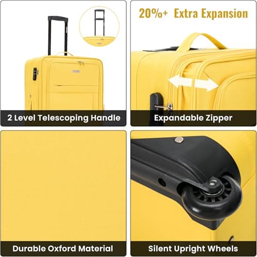 32" Extra Large Suitcase Super Lightweight Luggage Integrated Combination Lock 20% Expandable 2 Wheel Soft Shell Check in Hold Luggage for 30kg — view 4