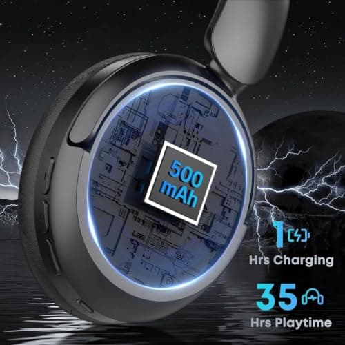 MMWOWARTS Bluetooth Headphones with Active Noise Cancelling (ANC), Wireless Over Ear Bluetooth Headsets with 35H Playtime, HiFi Stereo Foldable Headphones with Foam Ear Cups for Sports, Travel, Black — view 4