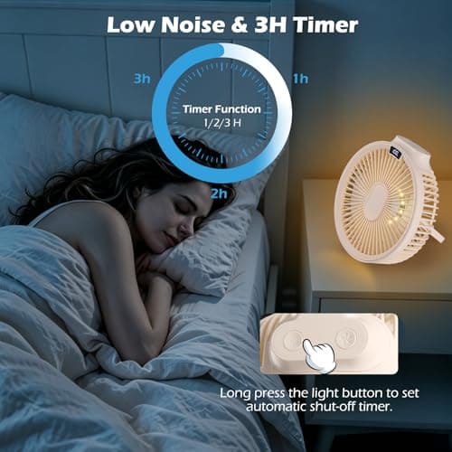 Hianjoo USB Desk Fan, Small Mini Table Fan with Remote Control, Quiet with Timer Function, Hanging Camping Fan with LED Light, 4 Speeds, Power Bank, LED Display, 4000mAh, Beige — view 3