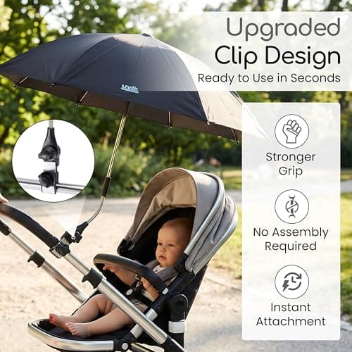 Universal Pushchair Parasol, Baby Pram Umbrella Stroller & Buggy - Black — view 4