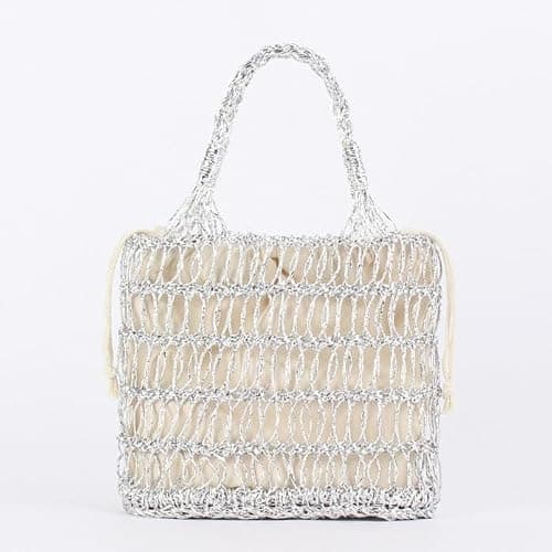 FUNSEED Straw Beach Tote Bag for Women, Gold and Silver Handbag for Beach Swimming Pool, Silver, S — view 3