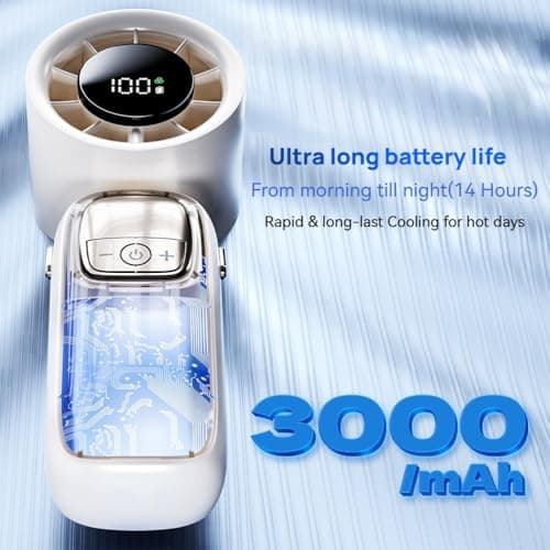 Refluxe Mini Handheld Portable Fan, Personal USB Hand Held Fan, Rechargeable Battery Operated Fan with LED Display and 100 Speeds for Travel, Outdoor, Vacation, Office (Khaki) — view 3