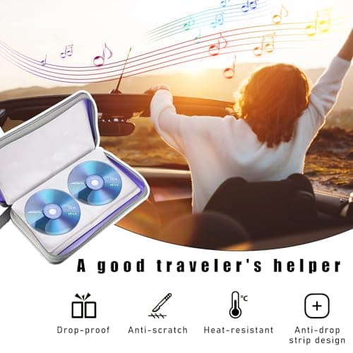 Sylvil Car CD DVD Case, 96 Capacity Hard Plastic CD Holder, Portable Zipper DVD Disc Organizer Storage Wallet with Closure and Handy Strap, Car Accessories for Home Office Travel (Light Purple) — view 4