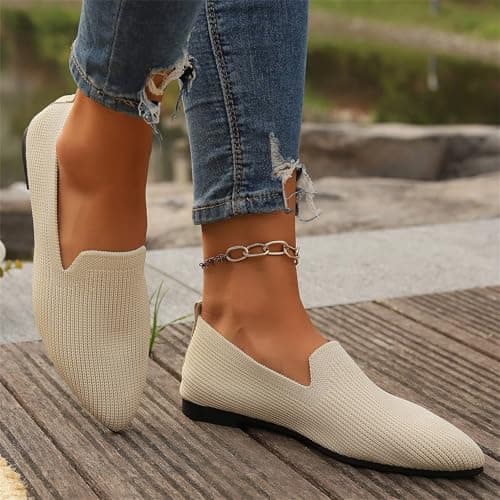 Knit Ballet Flats For Women - Women'S Flats Shoes Comfortable Dressy Slip On Flat Fashion Pointed Toe Knit Ballet Classic Softable Shoes Lightweight Breathable Pumps Shoes Summer Shoes — view 4