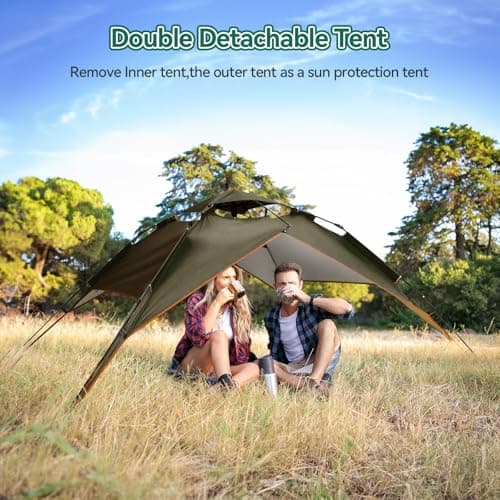 Warmiehomy 2-3 Man Pop Up Tent Double Layer, Green — view 3