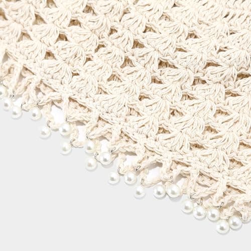 Julpsk Women's Lightweight Handmade Crochet Hat Boho Pearl Trim Beanie Cap for Beach Travel, Turquoise, One Size — view 5