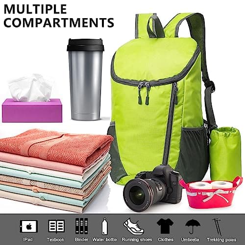 Yoolly Lightweight Foldable Backpack, Small Hiking Rucksack, Waterproof Packable Backpack for Men Women Kids, Durable Rucksack for Outdoor Sport Travelling Hiking Camping Biking Walking (Green) — view 6