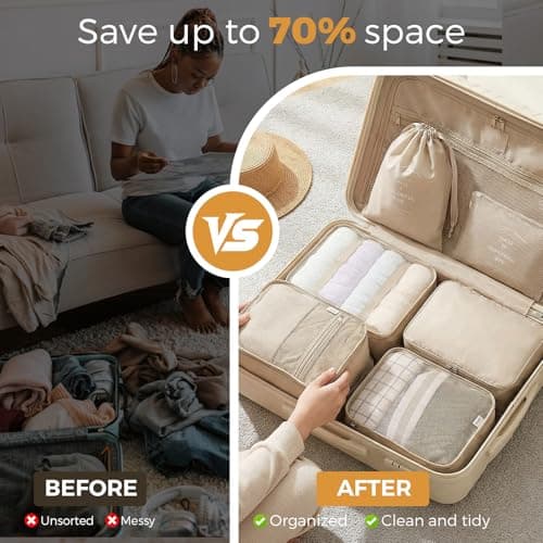 LANSKLBD 10 Set Packing Cubes for Suitcases Travel Luggage Packing Organizers,Travel Accessories Essentials Luggage Organizer with Shoe/Tioletry/Laundry Bag (Beige, 10 set) — view 5