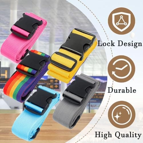 2 Pcs Luggage Straps for Suitcases Strap, Travel Thickened Luggage Accessories Adjustable Packing Suitcase, Heavy Duty Belts with Buckle Closure Baggage for Travel Trip Outdoor Eventments(Yellow) — view 5