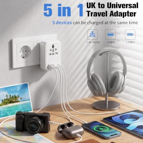 UK to Worldwide Travel Adapter,Thin PD20W Universal Plug Adapter with 4 USB — view 3