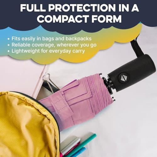 ZENO Compact Travel Umbrella – Sun Umbrella UV Protection, Small Automatic Folding Umbrella for Backpack & Handbag, Windproof with Reinforced Fibreglass Ribs, Water-Repellent Coating, Black — view 3
