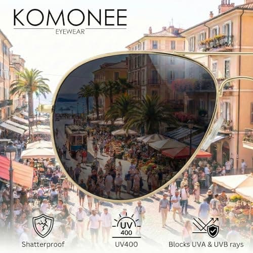 Komonee Pilot Style Designer Sunglasses - Gold Frame Black Lens Classic Retro Shades, Unisex Men & Women UV400 Protection Glasses, Great for Cycling Golf Fishing Sports & Holidays — view 3