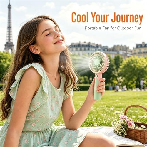 JYPS 2 in 1 Handheld & Desk Fan, USB Rechargeable Pastel Color Mini Fan, 6 Speed Super Powerful, Portable Personal Cooling Fan with Stand Base for Office Travel Outdoor Home(Pink+Green) — view 6
