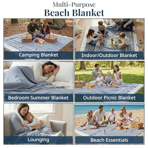 LANE LINEN Big Beach Blanket XL – Turkish Cotton Oversized Quick Dry Towel – XXL Sand Free 208x208 cm Towel for Camping, Travel, Beach, and Picnic Essentials - Navy Blazer — view 6