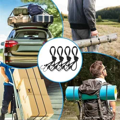 4PCS Bungee Cord With Hooks, 60cm/23.62" Heavy Duty Elastic Bungee Straps, 8mm Industrial Grade Bungee Rope Weatherproof for Outdoor Camping Gardening Hiking Securing Tarp Luggage Tent Bike — view 6