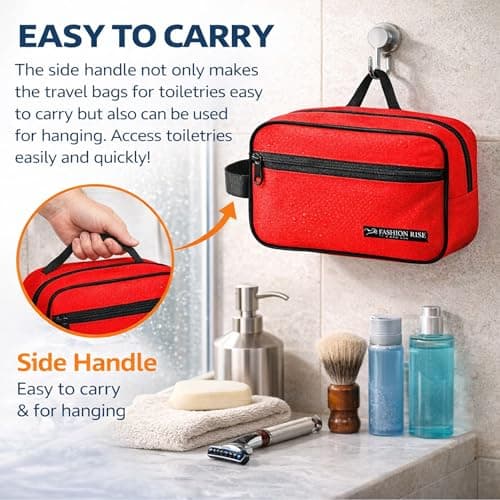 Water-Resistant Toiletry Bag for Men & Women - Lightweight Travel Wash Bag with Multiple Compartments, Compact Dopp Kit Cosmetic Organizer, Durable Nylon Shaving & Makeup Storage Case (Red) — view 4