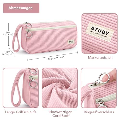 KALIDI Corduroy Pencil Case Large Aesthetic Pen Bag School Office Organizer — view 3