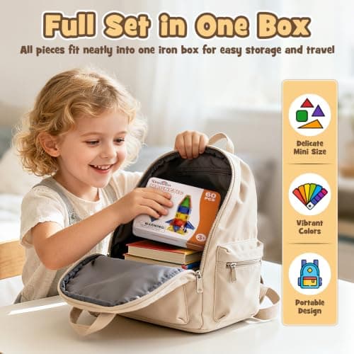 Dreamon 60 PCS Mini Magnetic Tiles Set Travel Magnetic Tiles for Kids with Iron Case Magnetics Blocks Building Toy Christmas Birthday Gift Boys Girls Age 3 4 5 6 7 8 Years — view 5