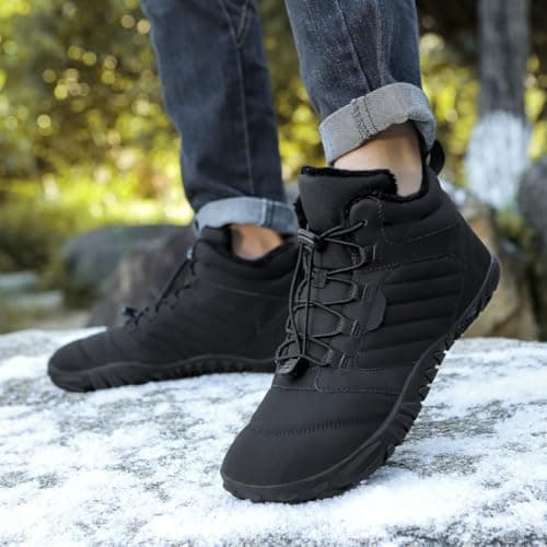Fadezar Barefoot Boots Men Women Waterproof Snow Walking Boot Warm Fur Lining Barefoot Shoes Anti-slip Hiking Shoes 1698 Black UK 9 (CN 43) — view 6