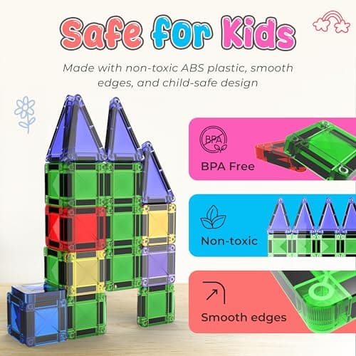 Micro Magnetic Tiles Building Blocks Toy - STEM Educational Travel Size Magnetics Blocks for Kids, Preschool Sensory Montessori Magnetic Toys for Boys & Girls 3+ Years Old 28PCS - Multicolour — view 3