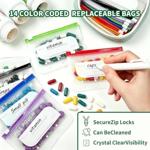 Travel Pill Organizer Reusable Portable Slide Lock with 14 Bags — view 5