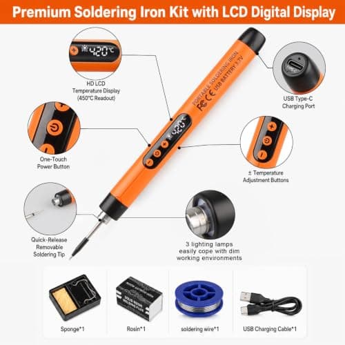 Cordless Soldering Iron with LCD, USB-C Rechargeable Pen 260-420°C — view 2