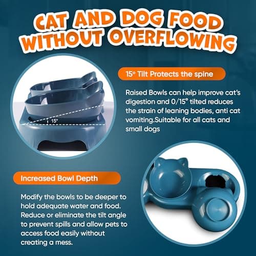 3-in-1 Cat Food And Water Bowl Set with Waterproof Mat - Raised Tilted Cat Bowls with Stand - Non-Slip Pet Food and Drinking Tray - Double Feeding Station with Water Dispenser for Cats & Small Dogs — view 5