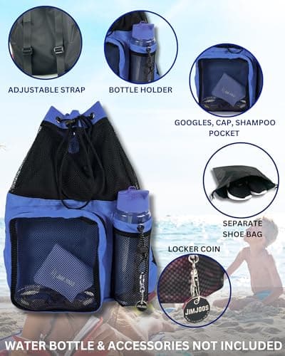 JIMJOOS Drawstring Mesh Swimming Bag - 25L Waterproof Swim Bag with Wet/Dry Compartment, Multifunctional Sports Backpack for Kids, Adults, Swimming, Surfing, Beach, Gym (Navy Blue) — view 4
