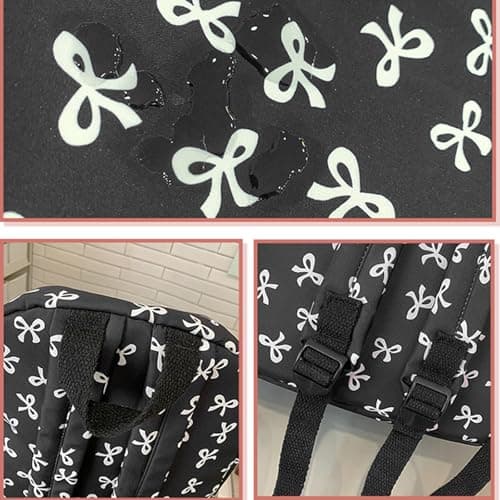 Cute Bow Preppy Backpack for Teen Girls, Lightweight Girly Aesthetic Daypack with Small Makeup Bag, Ideal for Back to School, College, Daily Travel (Light Pink) — view 2