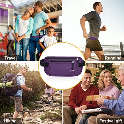 RFID Blocking Money Belt for Men Women, Slim Fanny Pack for Travel，Running,Conceal Waist Wallet for Passport Holder,Phone,Cash(Dark Purple) — view 6