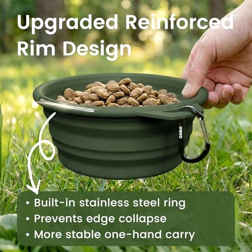 OHMO Large Collapsible Dog Bowl with Steel Ring, 800ml, Camo Green — view 3