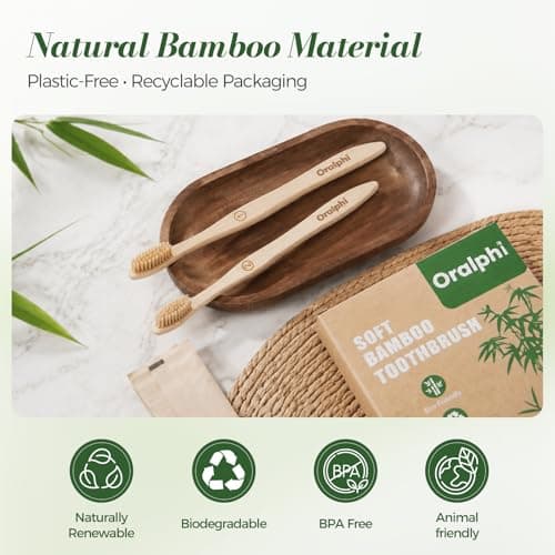 Oralphi Bamboo Toothbrushes 6 Pack, Soft Bristle Toothbrush for Adults Sensitive Gums, BPA Free Non Plastic Natural Toothbrush Travel Kit, Eco Friendly Wooden Toothbrush — view 2