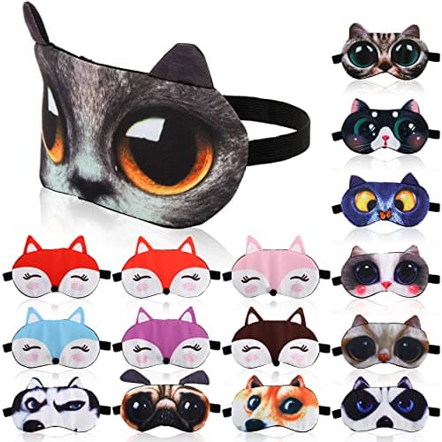 ZOOFOX 16-Pack Cute Animal Eye Mask, Soft Blackout Blindfold for Sleep, Adjustable Strap, 3D Funny Cover for Women, Men, Kids, Travel, Yoga, Office, and Night — view 6