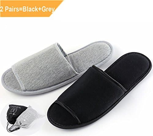 2 Pair Portable Travel Slippers - Open Toe Sandals - Spa Hotel Slippers for Guest Room, Indoor House, Business & Flight - Black Grey Size 4-10 UK — view 2
