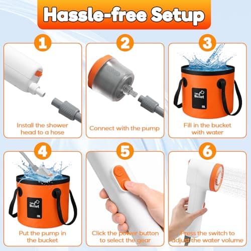 Portable Shower for Camping, 6000mAh Rechargeable Camping Shower with Foldable Bucket, Storage Bag, Filtered Shower Head, Outdoor Camp Shower Pump for Hiking, RV, Traveling, Car Washing, Pet Bath — view 5