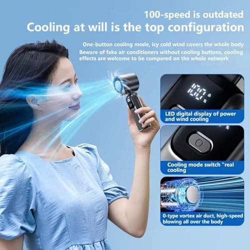 Portable High-Speed Handheld Fan with Ice Cooler, Rechargeable Turbo Fan with Ice Cooling, 100 Speeds, Foldable Mini Personal Fan with LED Display, Quiet Cooling Fan for Office Travel Outdoor (Purple) — view 4