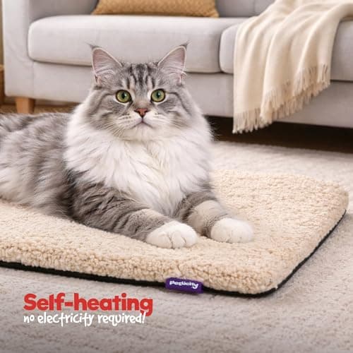 Petlicity Self Heating Cat Bed, 60x45cm – No Electricity Required Heated Cat Bed with Noiseless Thermal Film - Machine Washable, Non-Slip Base Cat Heating Pad for Winter - Beige — view 2